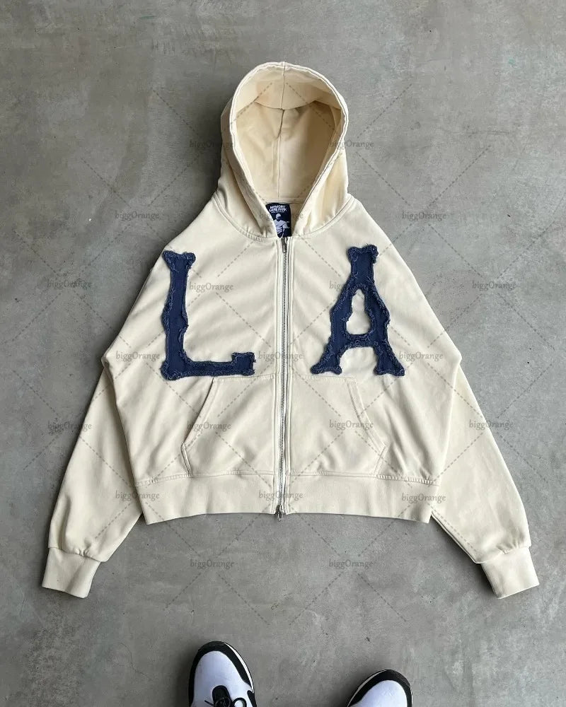 NY Bone-Stitch Hoodie – Y2K High Street Zip-Up Drop