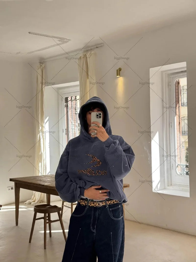 Leopard & Letter Print Hoodie – Harajuku Oversized Statement